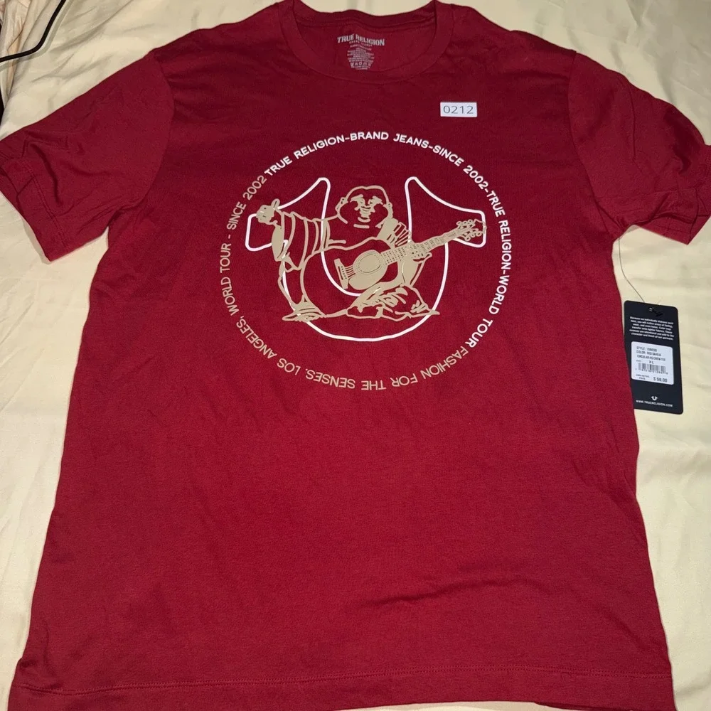 True Religion Mens Red World Tour Buddha Graphic T-Shirt XL NWT